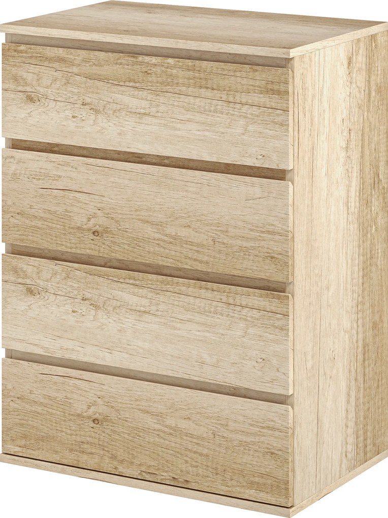 Cómoda de 4 gavetas, móvel de arrumação sem puxadores, design minimalista, 60 x 40 x 80 cm, natural