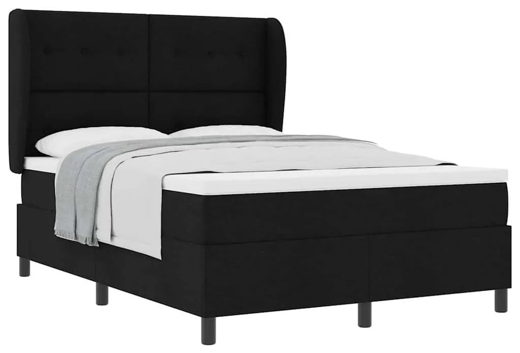 Cama Box com Colchão Preto, 140x200 cm, Tecido