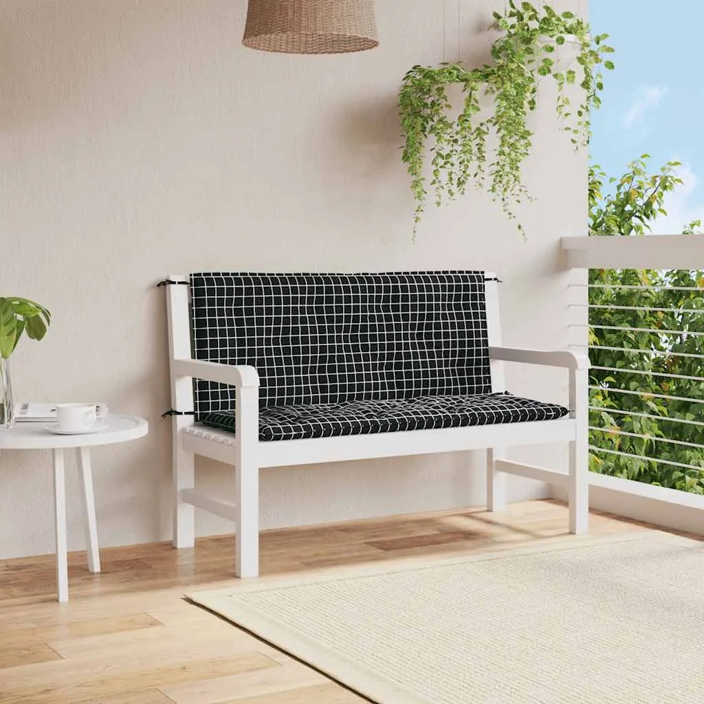 Almofadões p/ banco jardim 2 pcs 120x50x7cm tecido xadrez preto