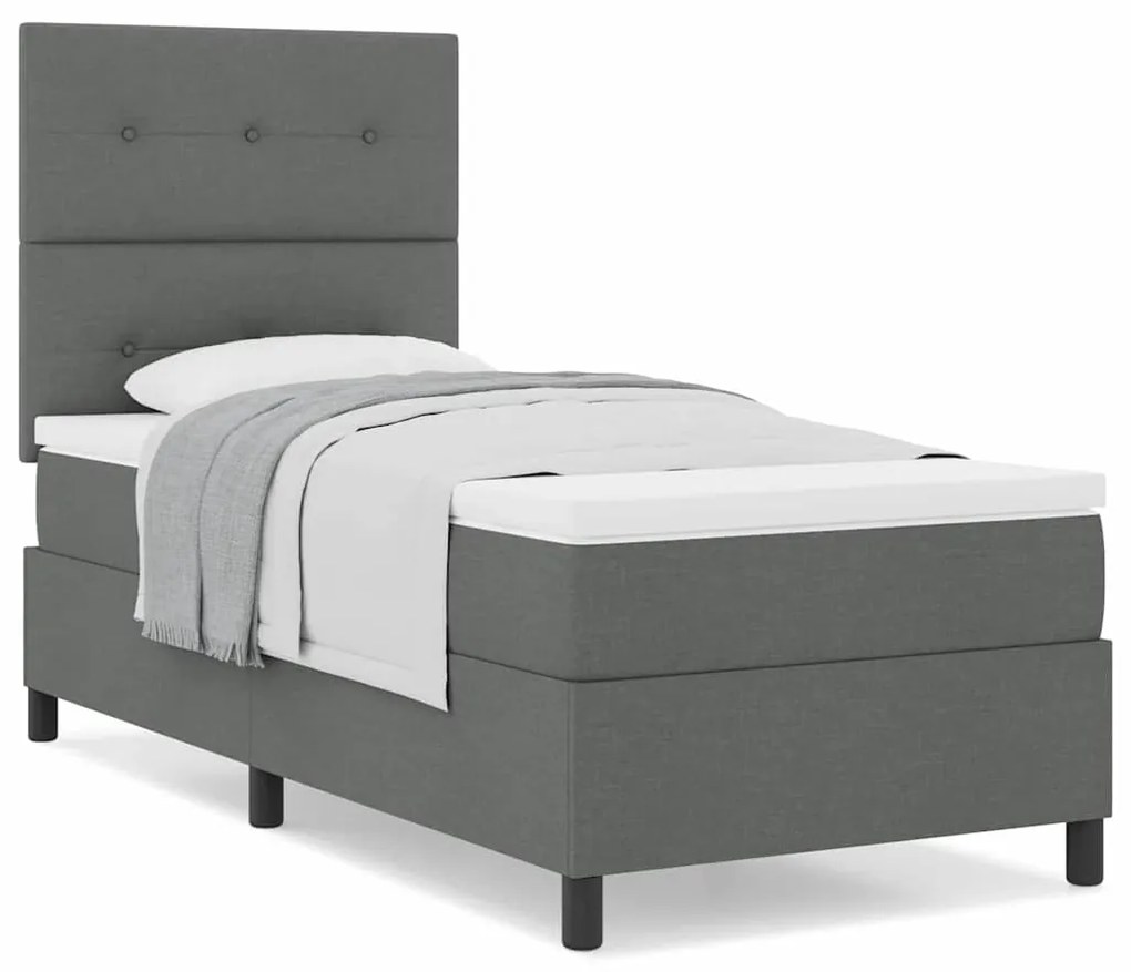 Cama Box Spring com Colchão Cinza Escuro de Solteiro