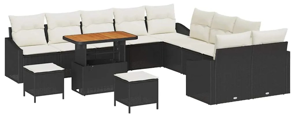 Conjunto de Sofás de Jardim vidaXL com Almofadas Preto Rattan Acácia