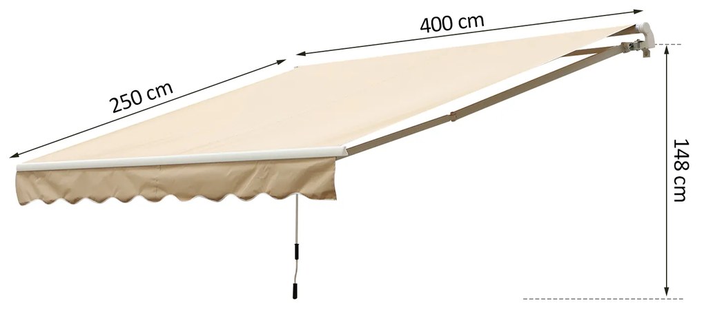 Toldo para terraço e jardim com braço - cor marrom - alumínio, poliéster e aço - 400 x 250cm