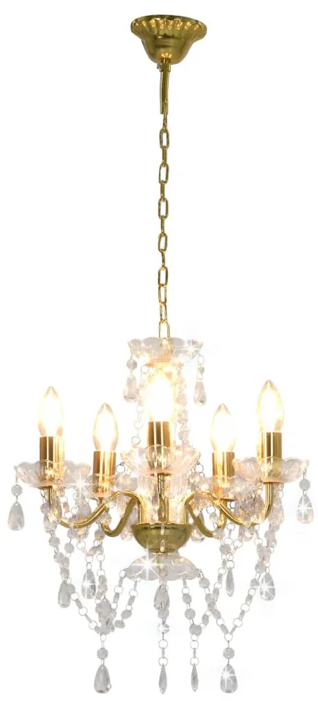 Lustre com contas de cristal redondo 5 x E14 dourado