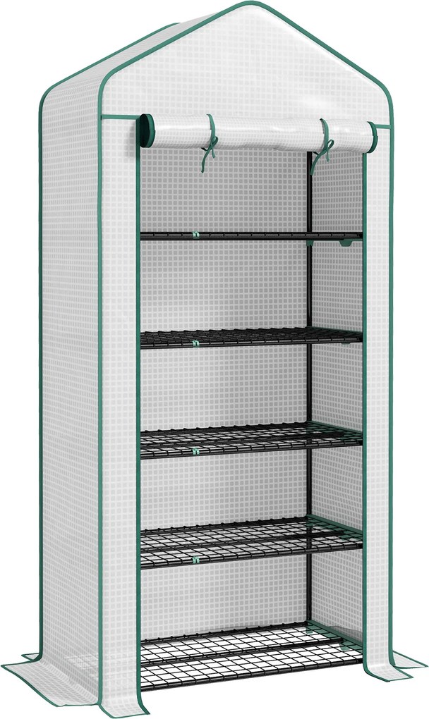 Outsunny Estufa Pequena de Jardim de 5 Prateleiras Cada 10 kg Estufa Resistente com 1 Porta com Fecho de Correr 90x49x193 cm Branco | Aosom Portugal