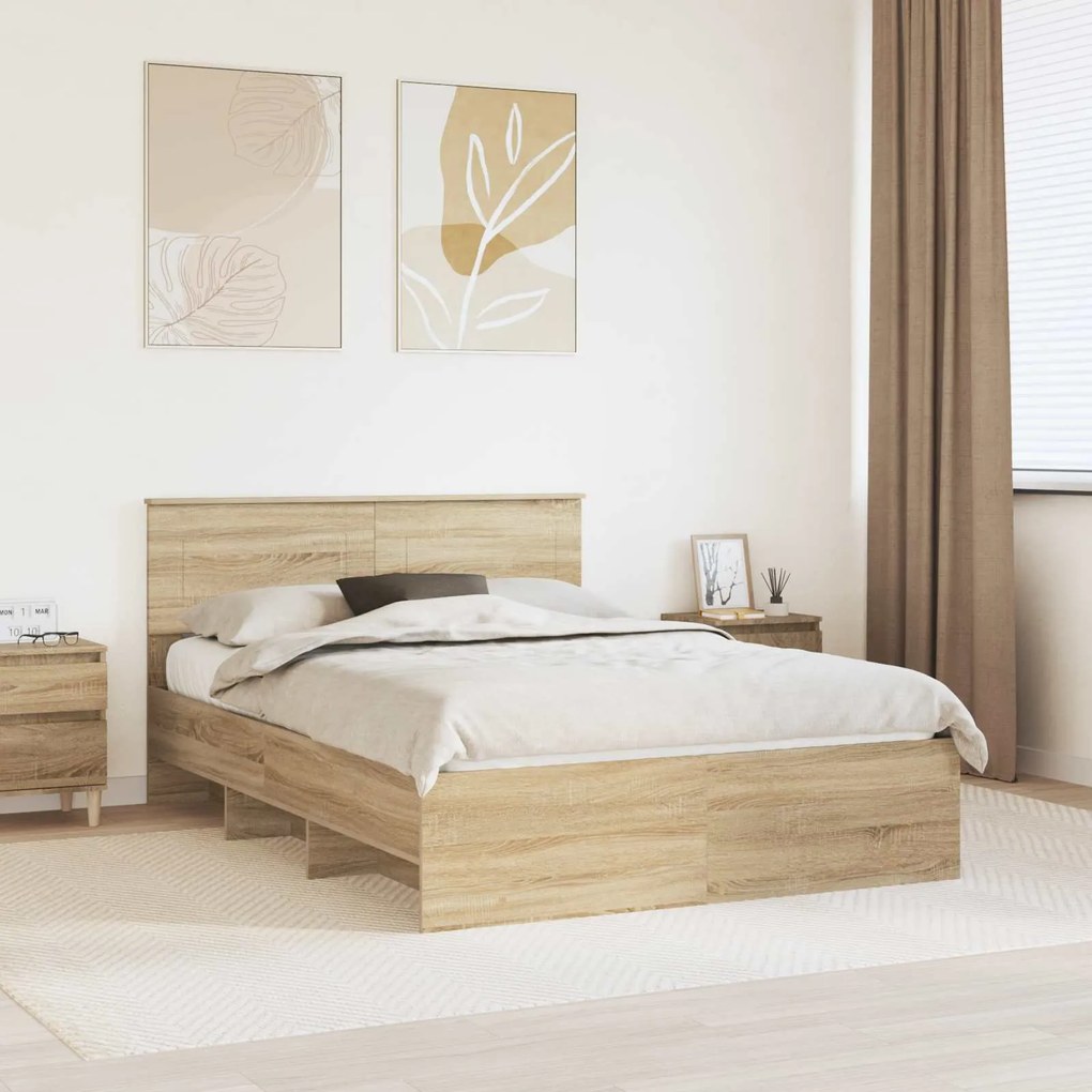 vidaXL Estrutura da Cama com cabeceira Carvalho Sonoma 140 x 200 cm