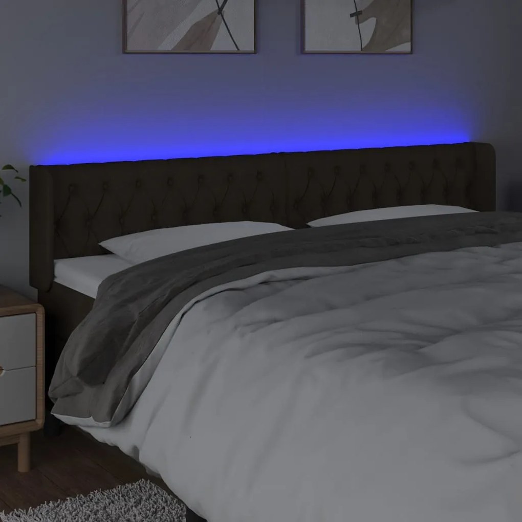 Cabeceira de cama c/ luzes LED tecido 203x16x78/88 cm castanho