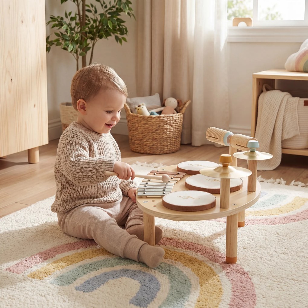 Conjuntos de tambores para bebés, tambor para bebés com xilofone para crianças pequenas, instrumentos musicais de madeira, naturais