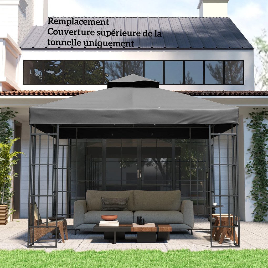 Tecido para Pérgola 3x3 m (NÃO Incluída) Tecido de Substituição Pérgola de 2 Níveis Proteção UPF30 Orifícios de Drenagem Cinzento Escuro