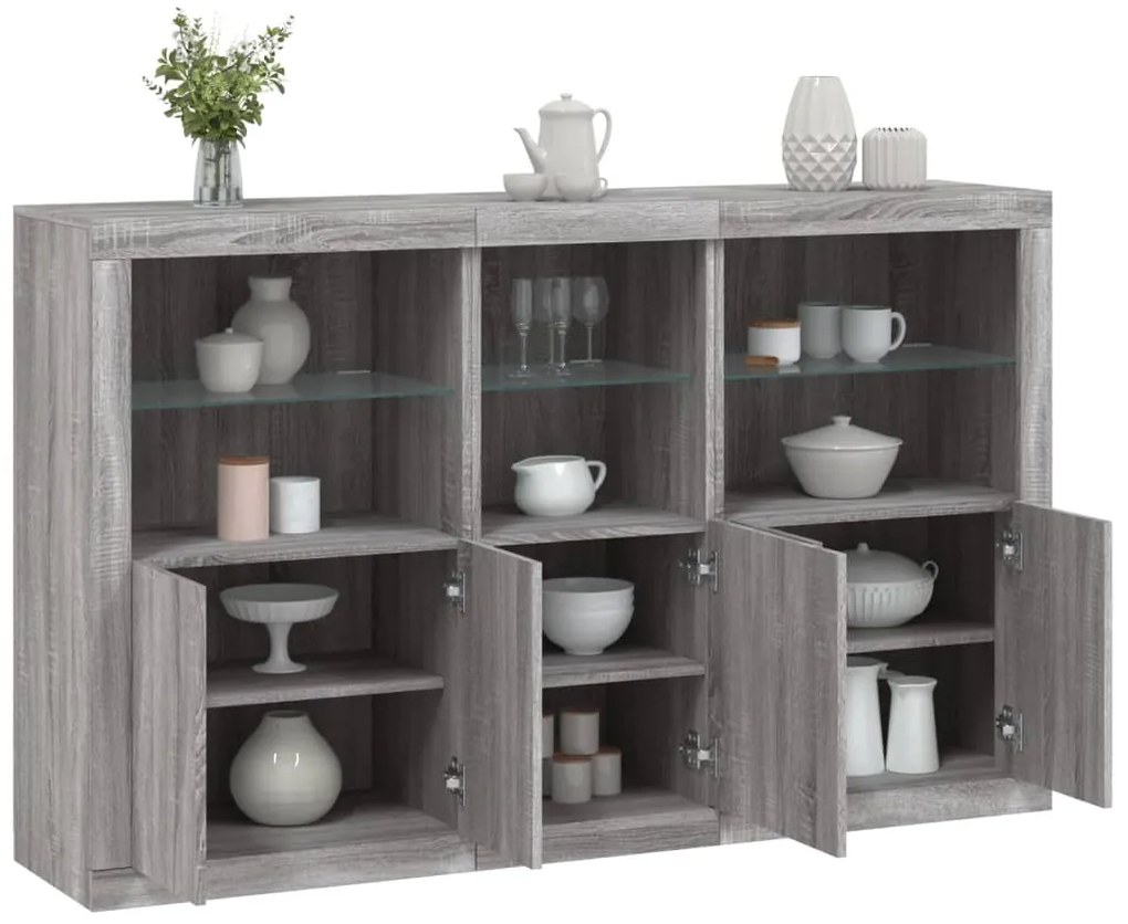 Aparador com luzes LED 162x37x100 cm cinzento sonoma