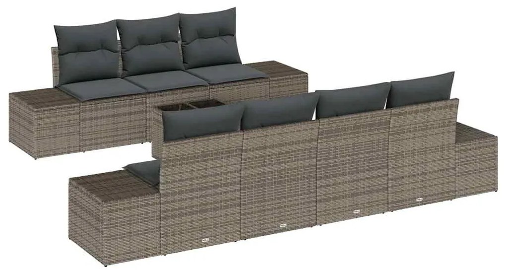 Conjunto de sofá de jardim de 8 peças com almofadas cinzas em rattan p
