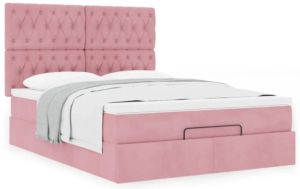 Estrutura de cama otomana com colchões 140x200 cm veludo rosa