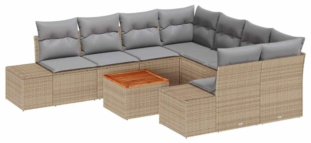 Conjunto de Sofá de Jardim 9 pcs Bege, cinza claro