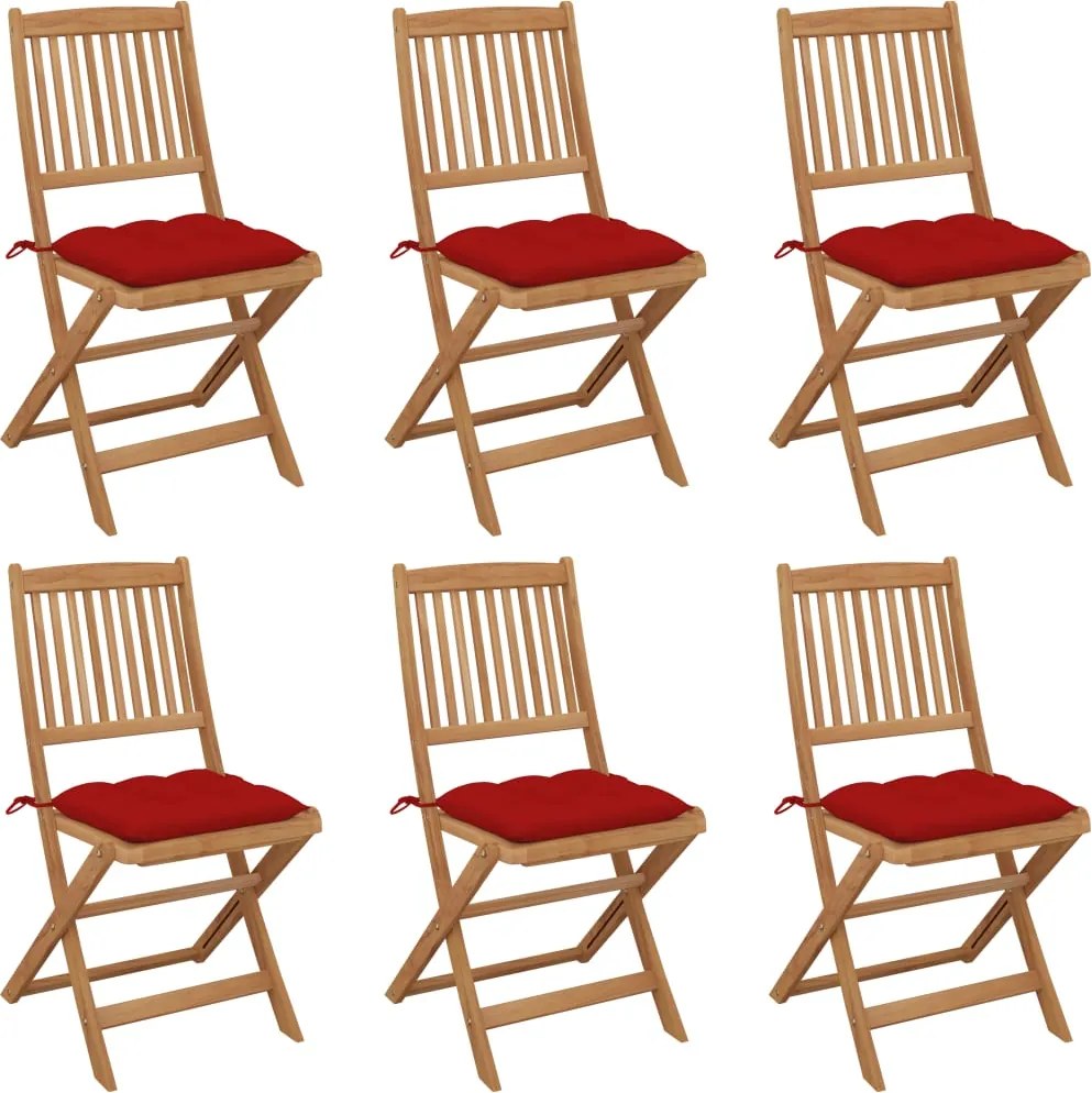 vidaXL Cadeiras de jardim dobráveis c/ almofadões 6 pcs acácia maciça