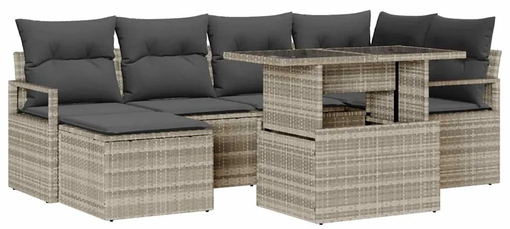 Conjunto de Sofá de Jardim com 7 Peças e Almofadas Cinza Claro em Ratt