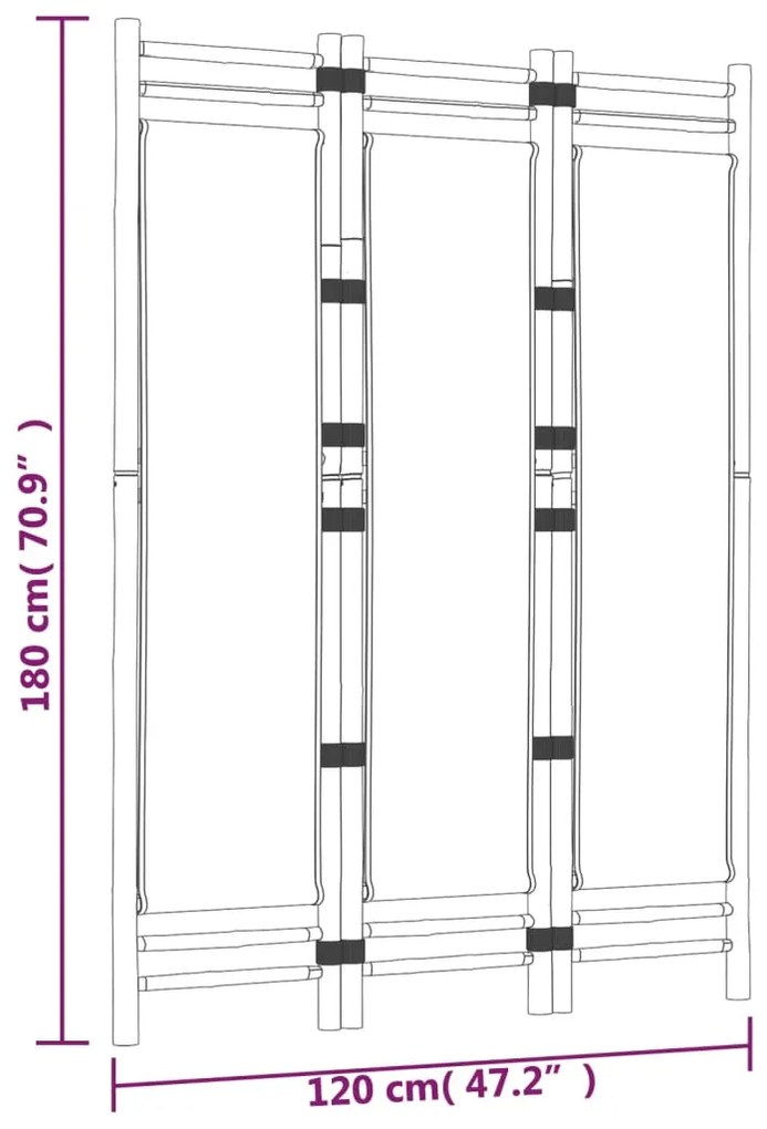 Divisória/biombo com 3 painéis dobráveis 120 cm bambu e lona