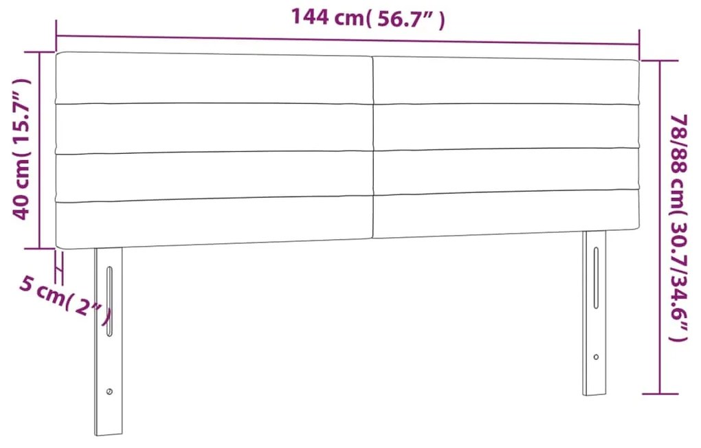 Cabeceira de cama c/ luzes LED tecido 144x5x78/88cm cinza-claro