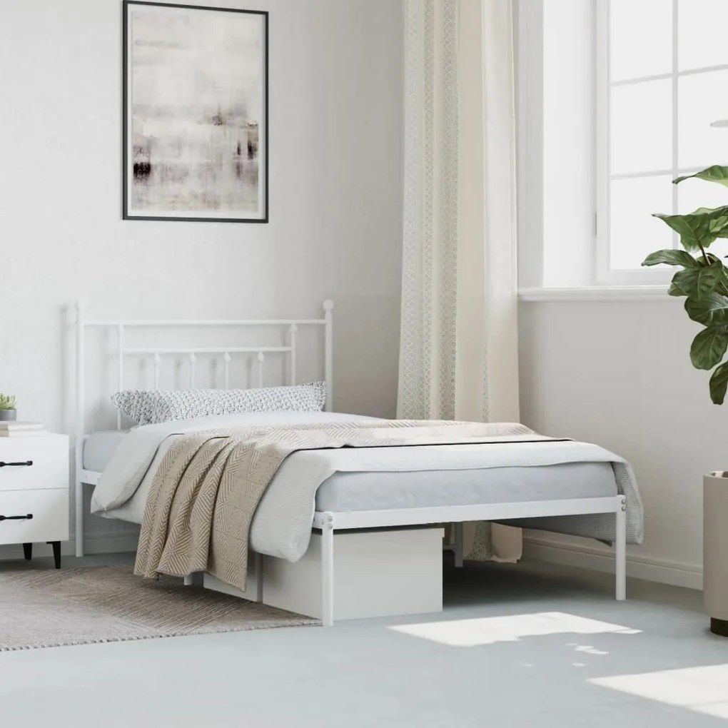 Estrutura de cama em metal com cabeceira 107x203 cm branco