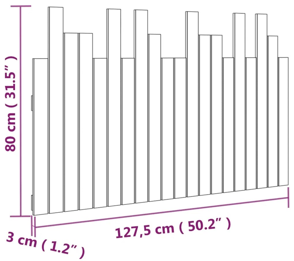 Cabeceira de parede 127,5x3x80 cm madeira de pinho maciça cinza