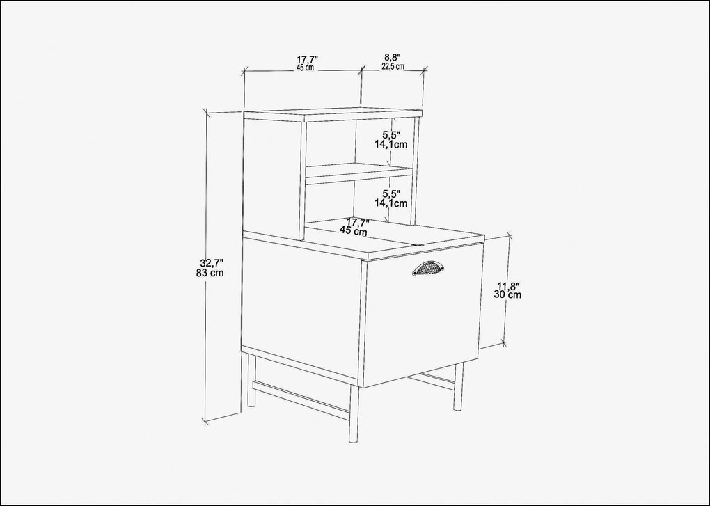 Mesa de Cabeceira Cressi – Cor Nogueira Branca – 45x83x22,5 cm