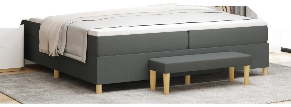 vidaXL Cama Box Spring com Colchão &amp; Banco Cinza Escuro 200x200 cm Tecido