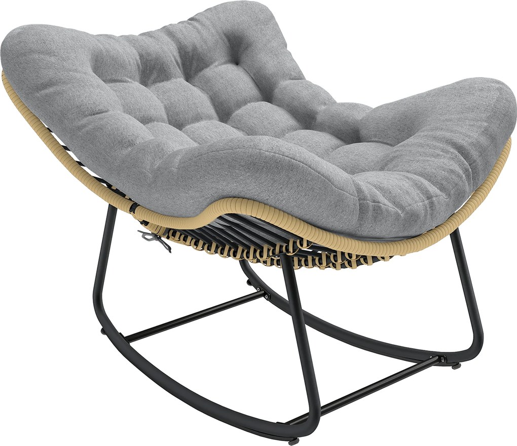 Outsunny Cadeira de Balanço em Rattan Espreguiçadeira de Jardim com almofada grossa, Balanço de jardim até 120 kg Indoor Outdoor 87 x 110 x 70 cm Cinza | Aosom Portugal