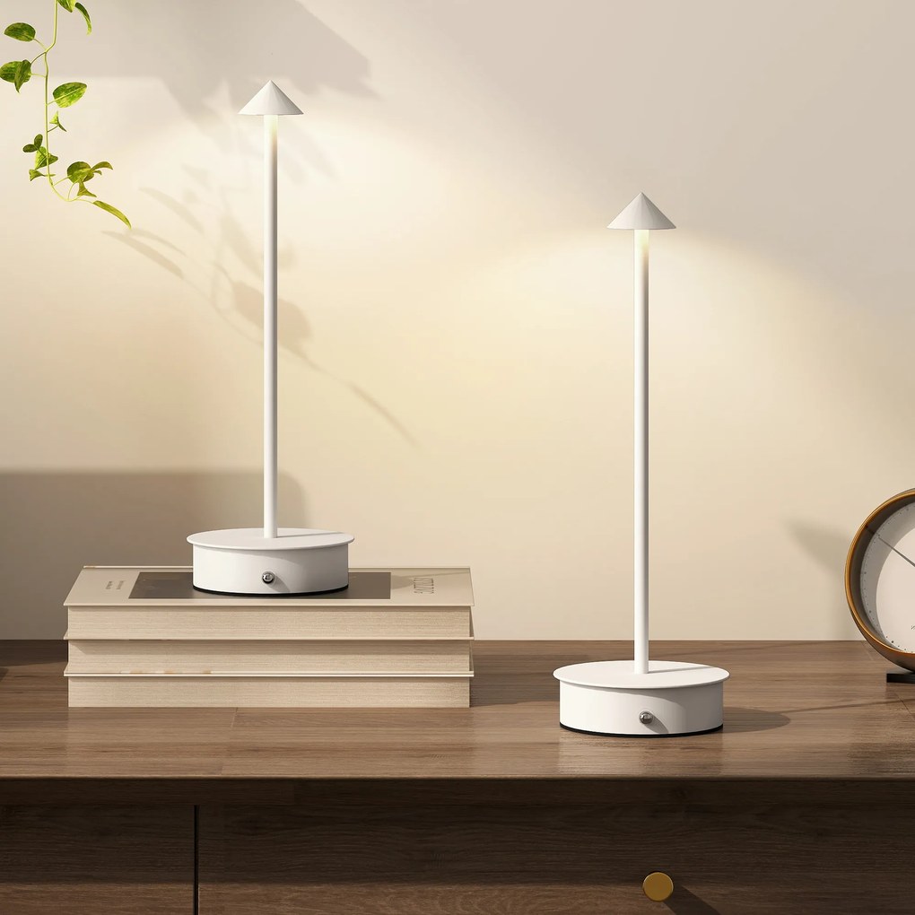 Conjunto de 2 Candeeiros de Mesa Recarregáveis por USB Reguláveis com Controlo Táctil 3000K/4500K/6500K Ø10x30 cm Branco