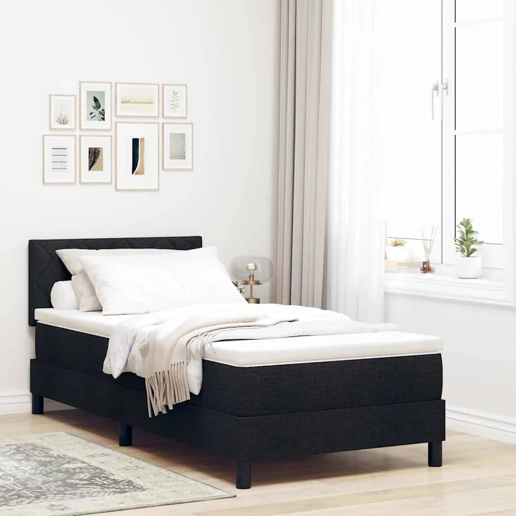 Cama Box Spring com Colchão &amp; LED Preto 90x190 cm Tecido