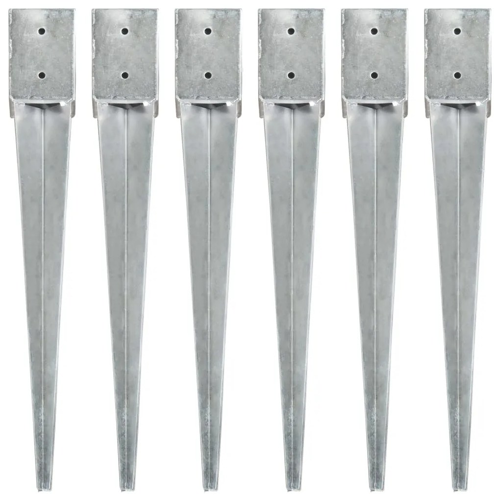 vidaXL Estacas de enterrar 6 pcs 10x10x76 cm aço galvanizado prateado
