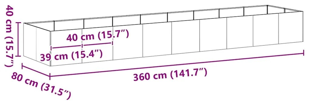 Planter 360x80x40 cm aço galvanizado