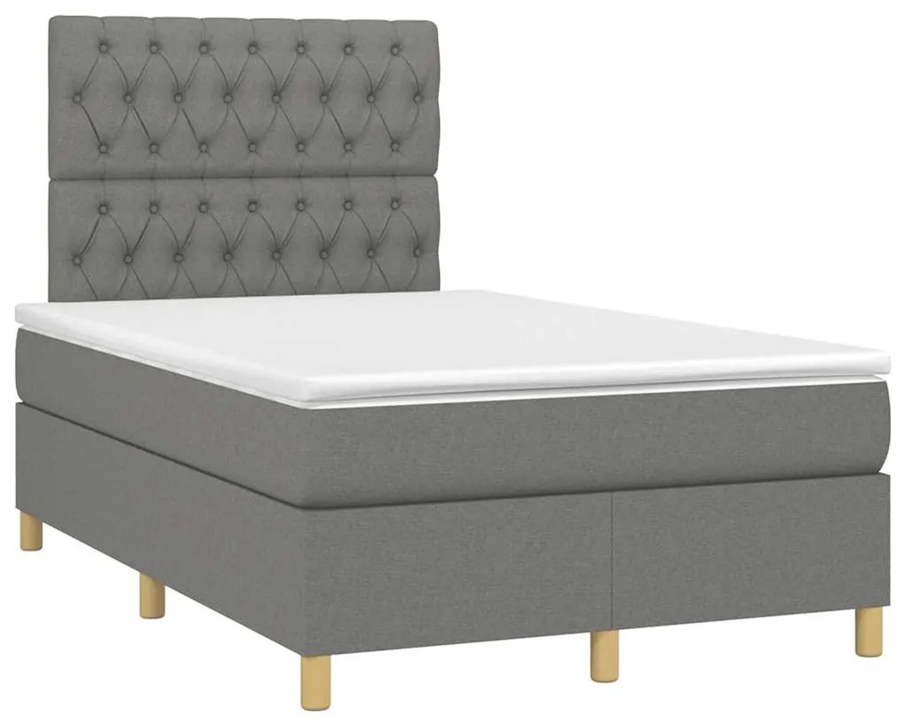 Cama box spring c/ colchão e LED 120x190 cm tecido cinza-escuro
