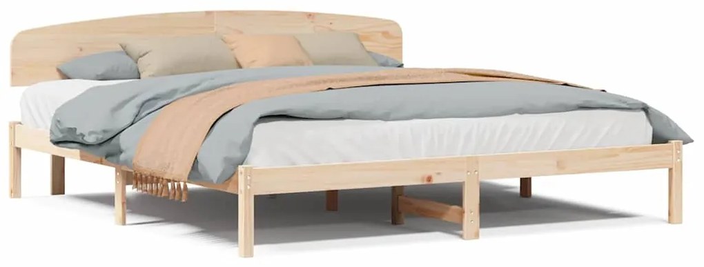 Estrado de Cama com Cabeceira 200x200 cm Madeira Maciça de Pinho