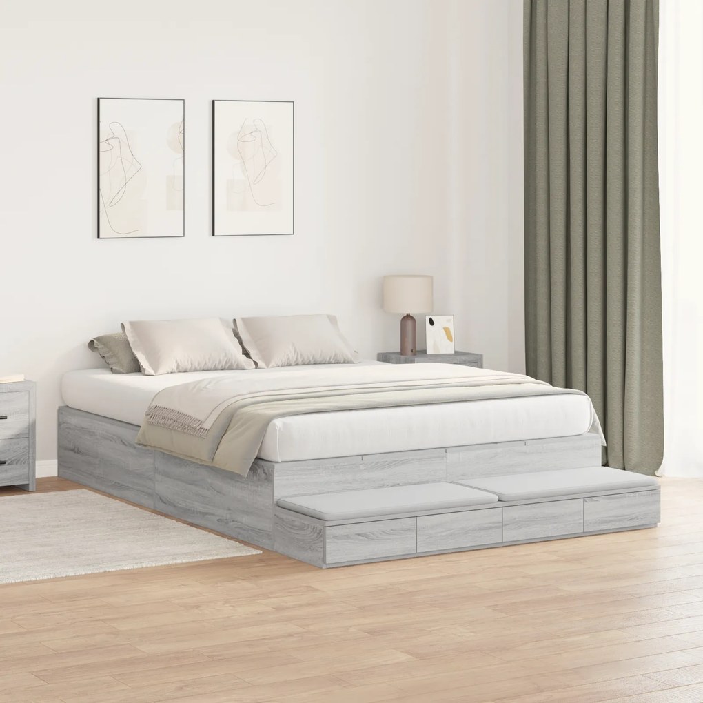 Estrado de Cama com Arrumação Cinza Sonoma 135x190 cm