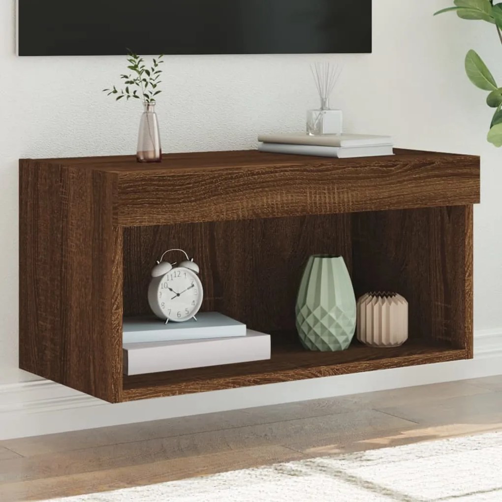 Móvel de TV com luzes LED 60x30x30 cm carvalho castanho