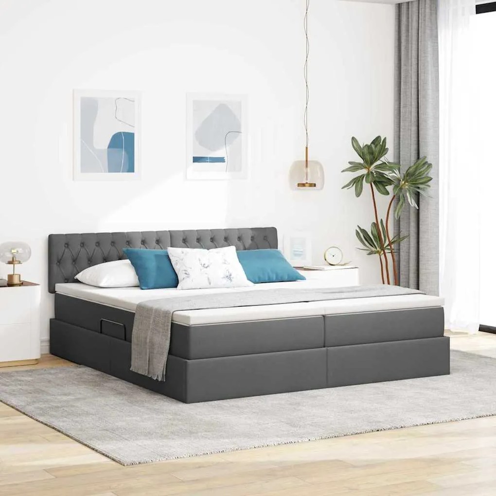 vidaXL Cama com luzes de tira LED Cinza Escuro 200 x 200 cm tecido