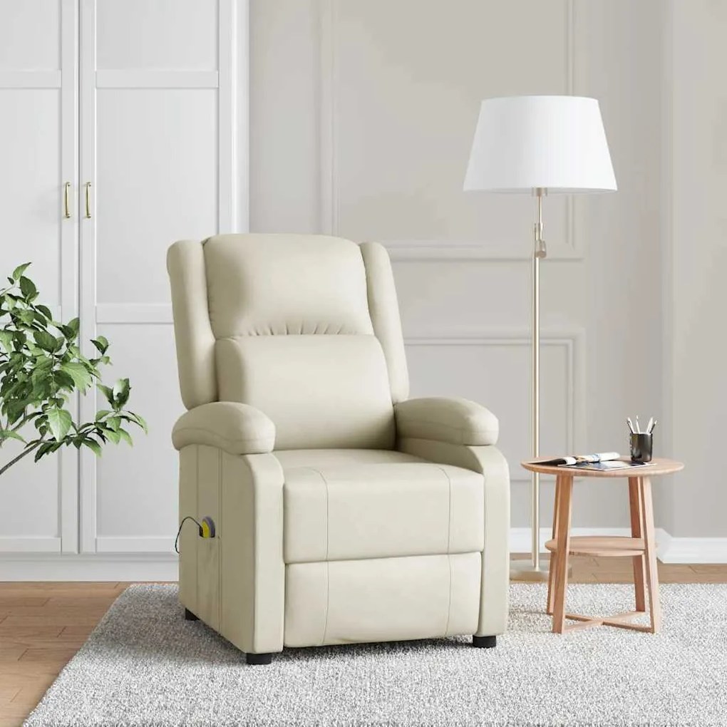 vidaXL Cadeira de massagens couro artificial branco nata