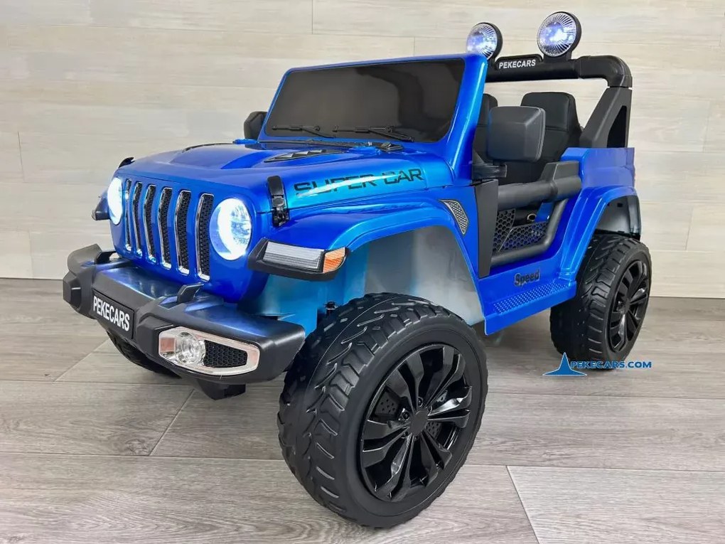 Jeep elétrico 12V 4x4 para crianças 1 a 6 anos Wrangler Rubicon Style rodas Borracha e controlo remoto Azul Metalizado