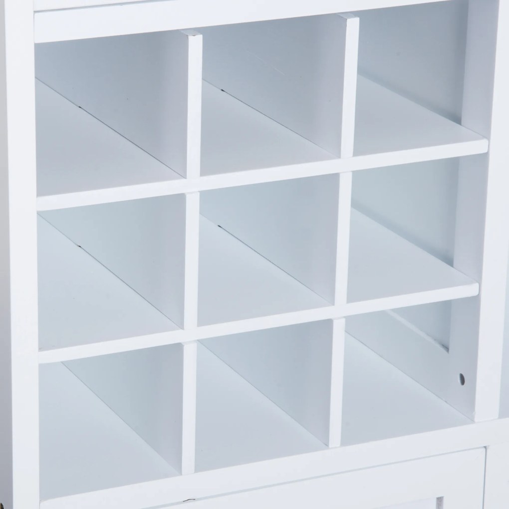 HOMCOM Carrinho de Cozinha Auxiliar com Rodas Carrinho de Cozinha com 2 Gavetas Suporte para 9 Garrafas Suporte para Taças Prateleira Aberta e Armário 76x40x88cm Branco