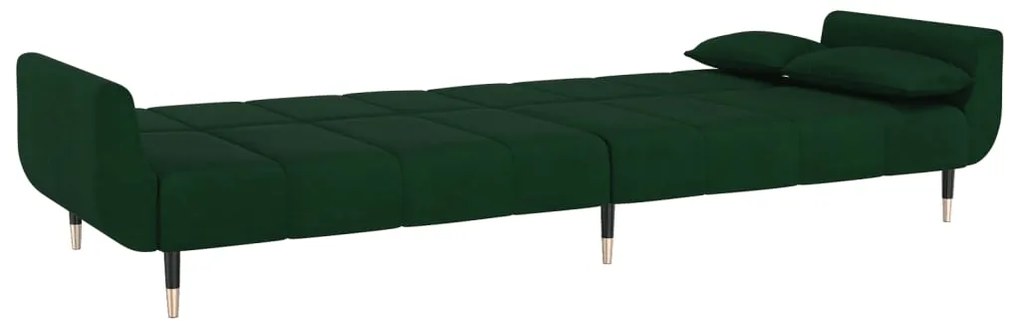 Sofá-cama 2 lugares com duas almofadas veludo verde-escuro