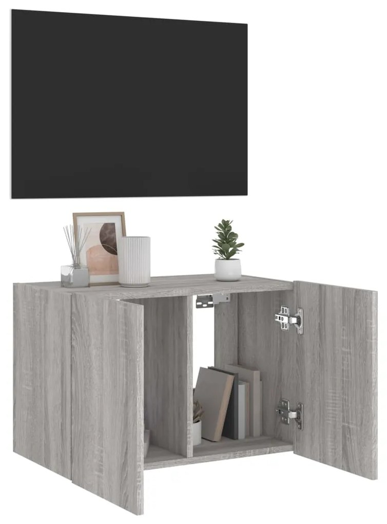 Móvel de parede p/ TV c/ luzes LED 60x35x41 cm cinzento sonoma