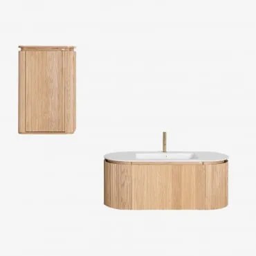 Conjunto De Móvel De Casa De Banho Suspenso Em Madeira Com Lavatório Integrado Carsone Madeira Natural & Madeira Natural & Sem Espelho - Sklum