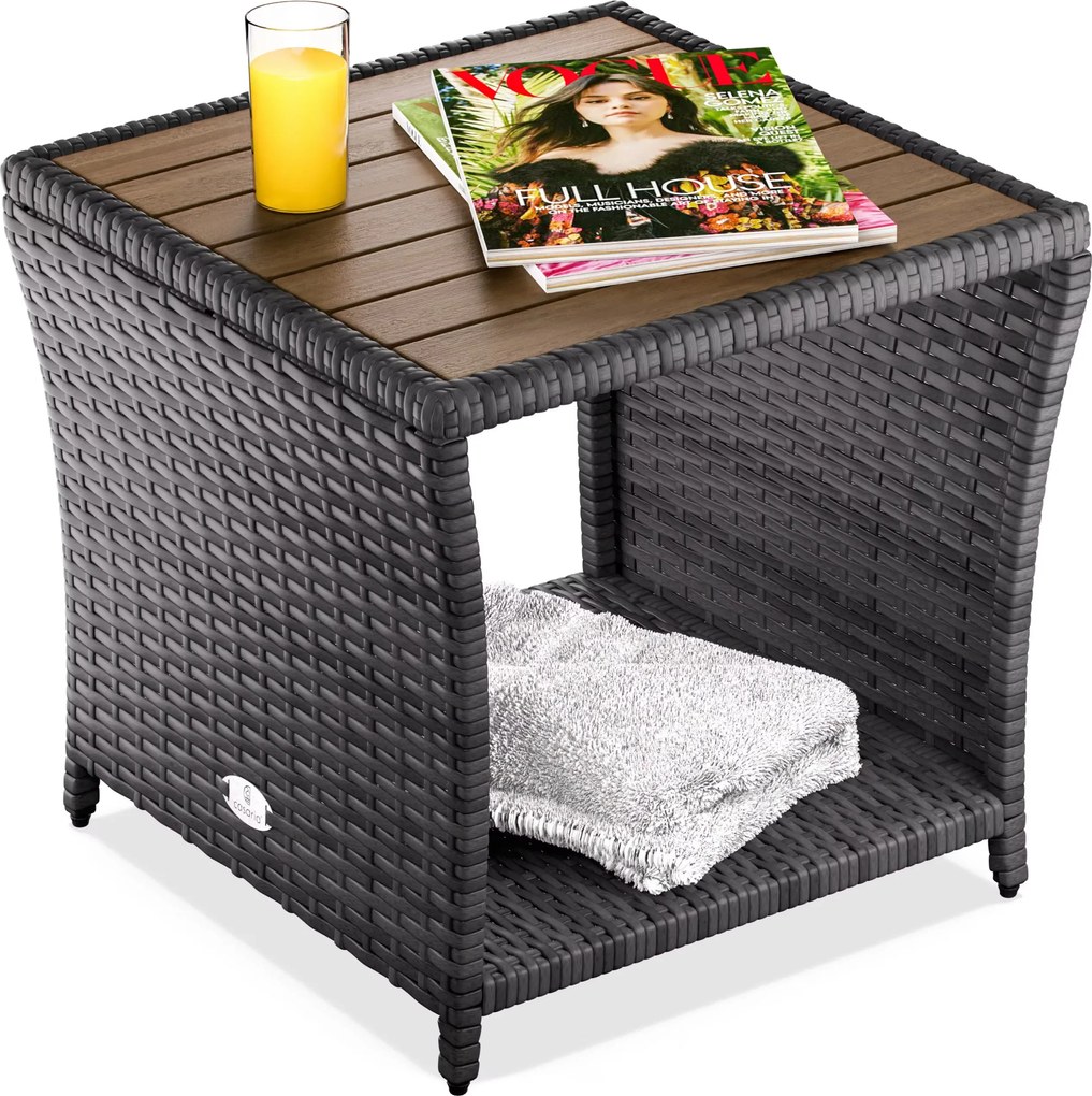 Mesa de apoio jardim Polyrattan 45x45x40cm cinzenta