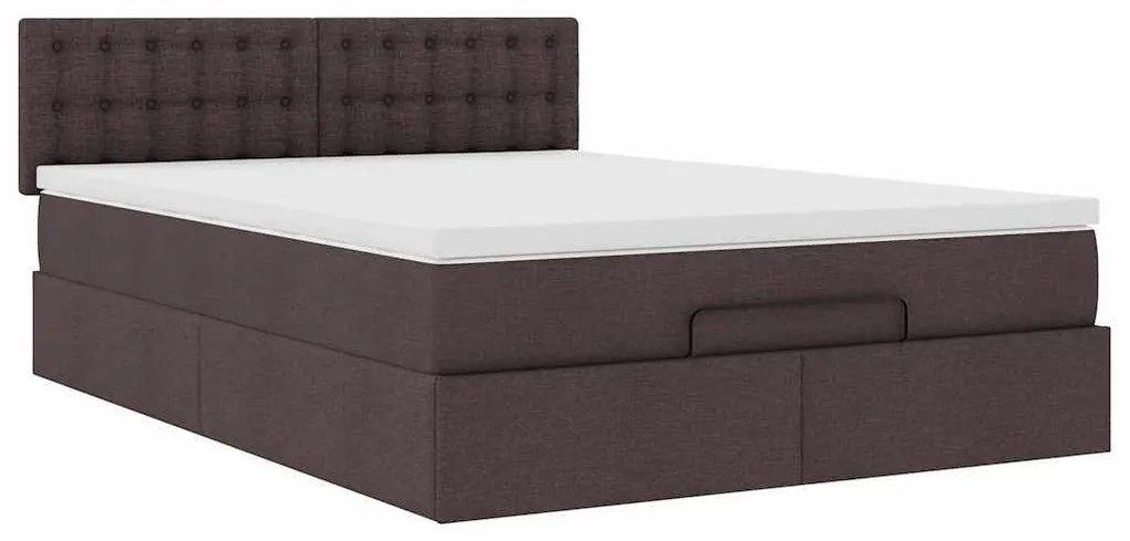 Estrutura cama otomana colchão 140x200cm tecido castanho escuro