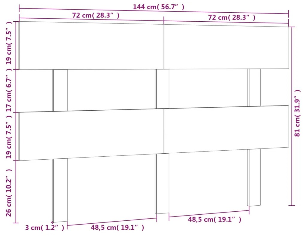 Cabeceira de cama 144x3x81 cm pinho maciço cinzento