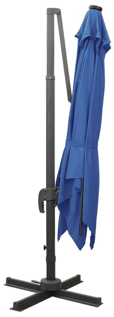 Guarda-sol jardim cantilever poste/luzes LED 300 cm azul-ciano