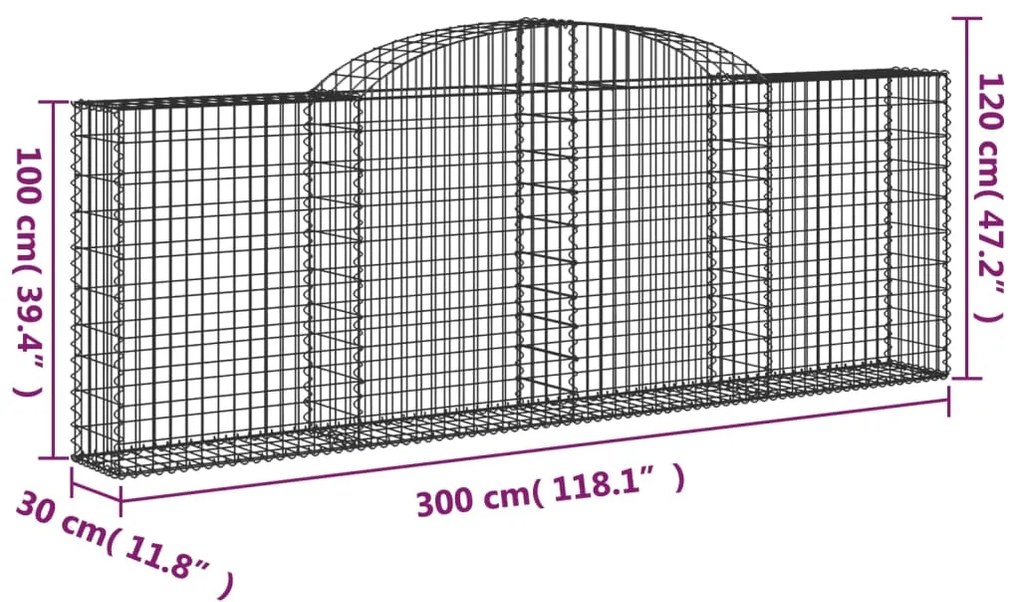 Cestos gabião arqueados 11 pcs 300x30x100/120 ferro galvanizado