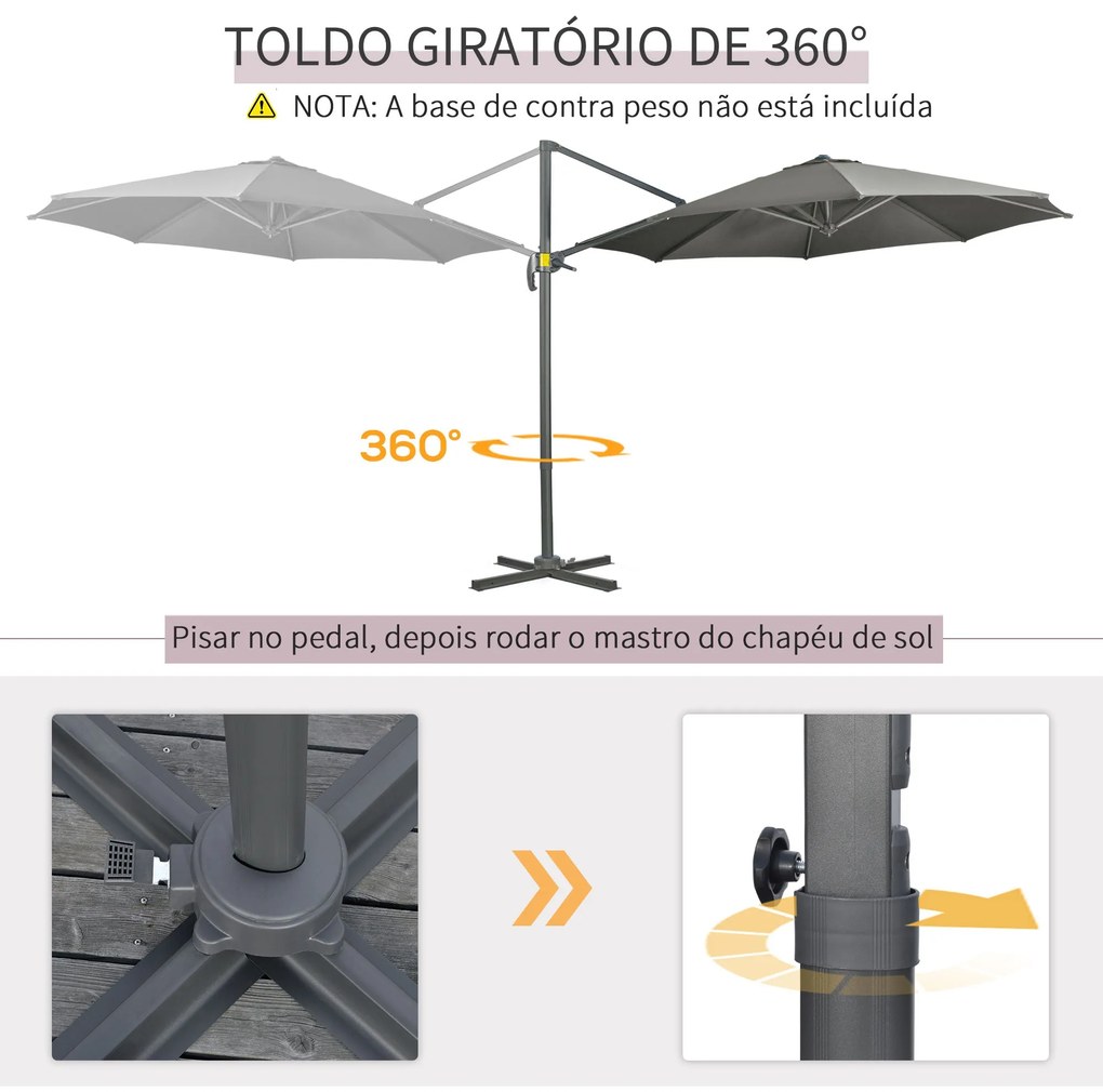 Chapéu de Sol de Jardim de Alumínio Ø294x248cm Chapéu de Sol Excêntric