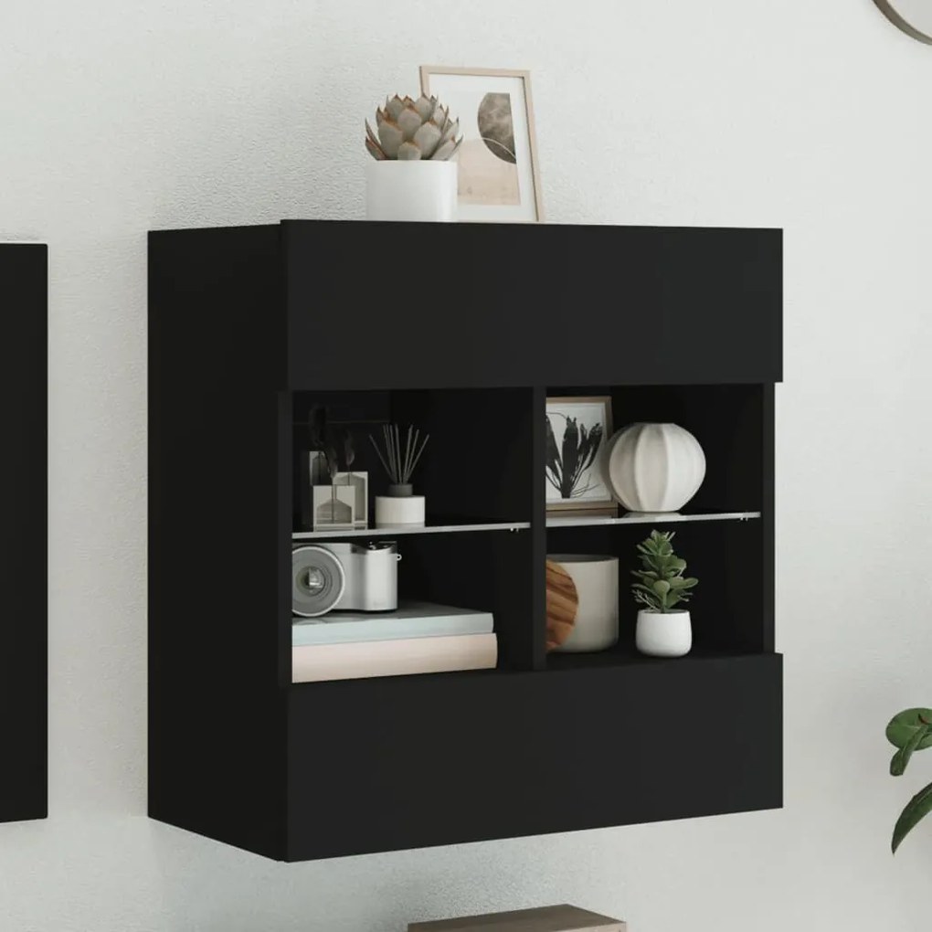 vidaXL Móvel de parede para TV com luzes LED 58,5x30x60,5 cm preto