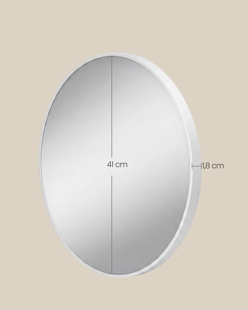 Espelho de parede redondo com moldura de alumínio, 41 cm, branco