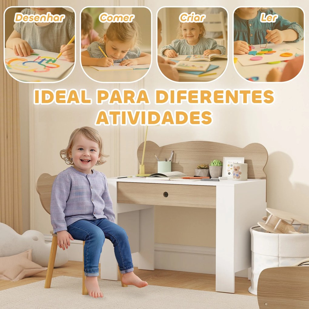 AIYAPLAY Secretária para Crianças com Cadeira em Forma de Ursinho Secr