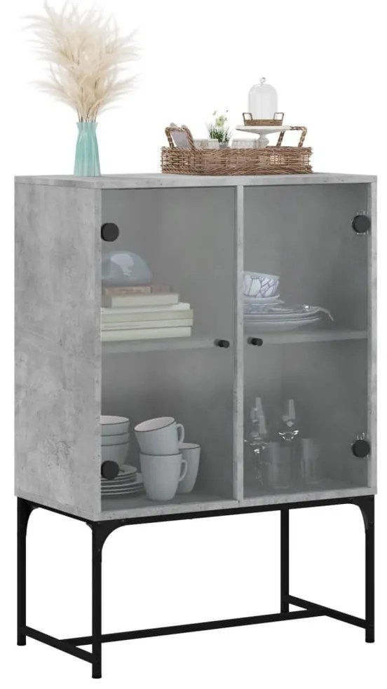 Armário de apoio c/ portas de vidro 69x37x100 cm cinza cimento